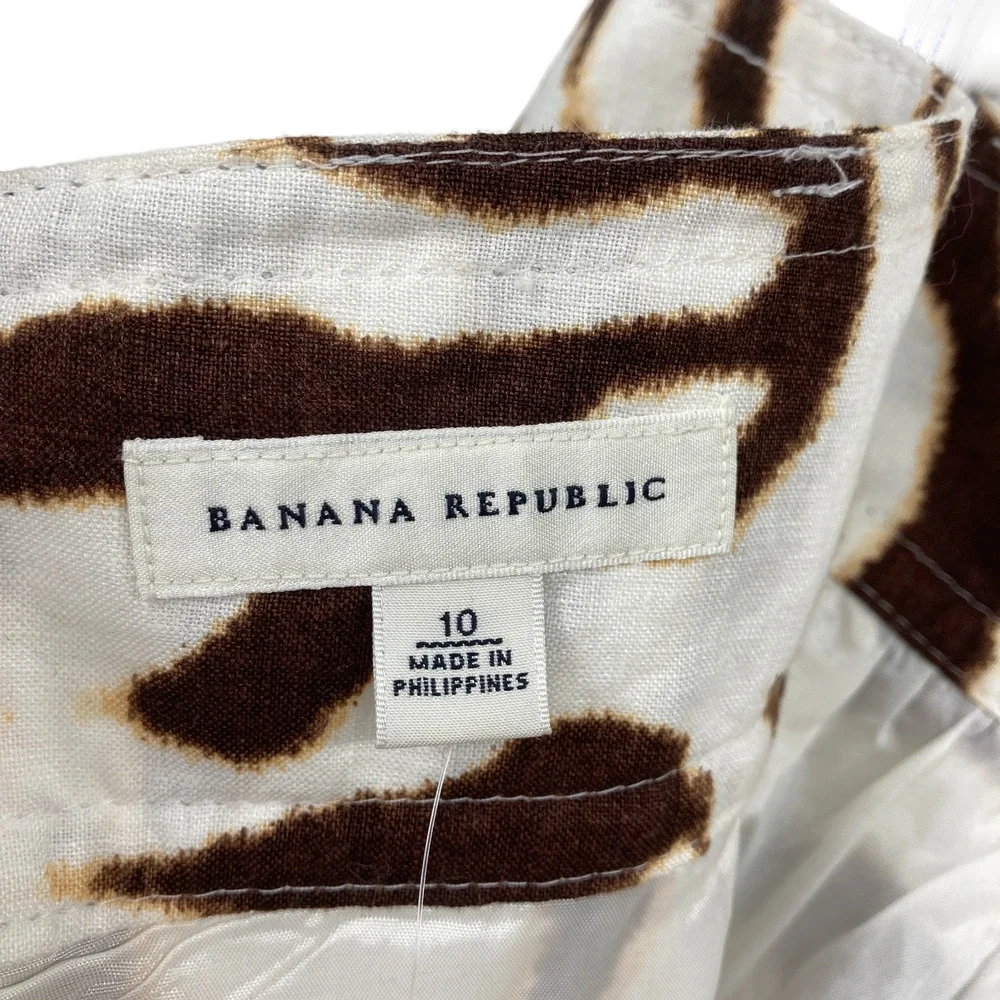 Banana Republic 10 Brown White Animal Print Mini Skirt Linen